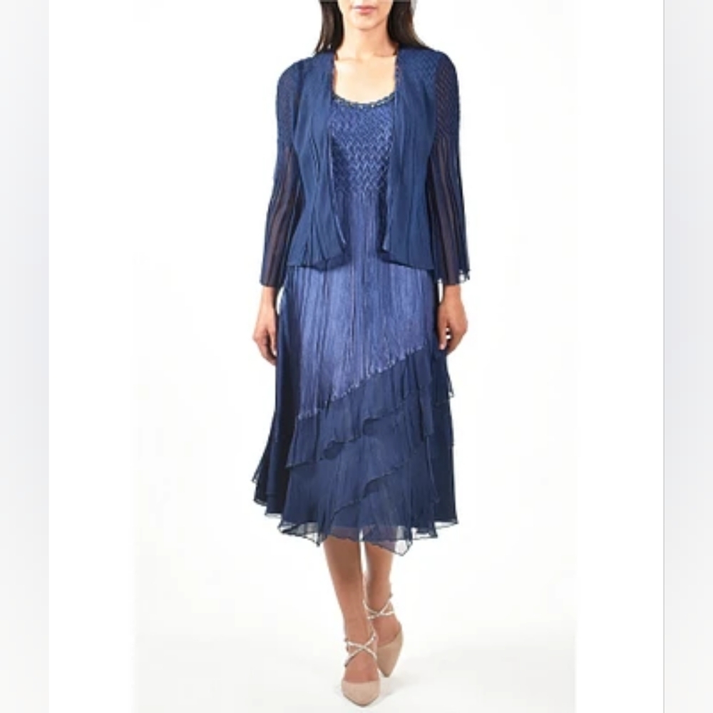 Komarov 2 piece dress and jacket set lavender blue ombré Size Small